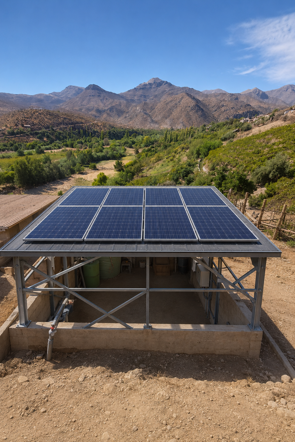 Sistema Off-Grid en Pichasca, Río Hurtado: 8 paneles Canadian Solar monocristalinos de 590 W sobre techo